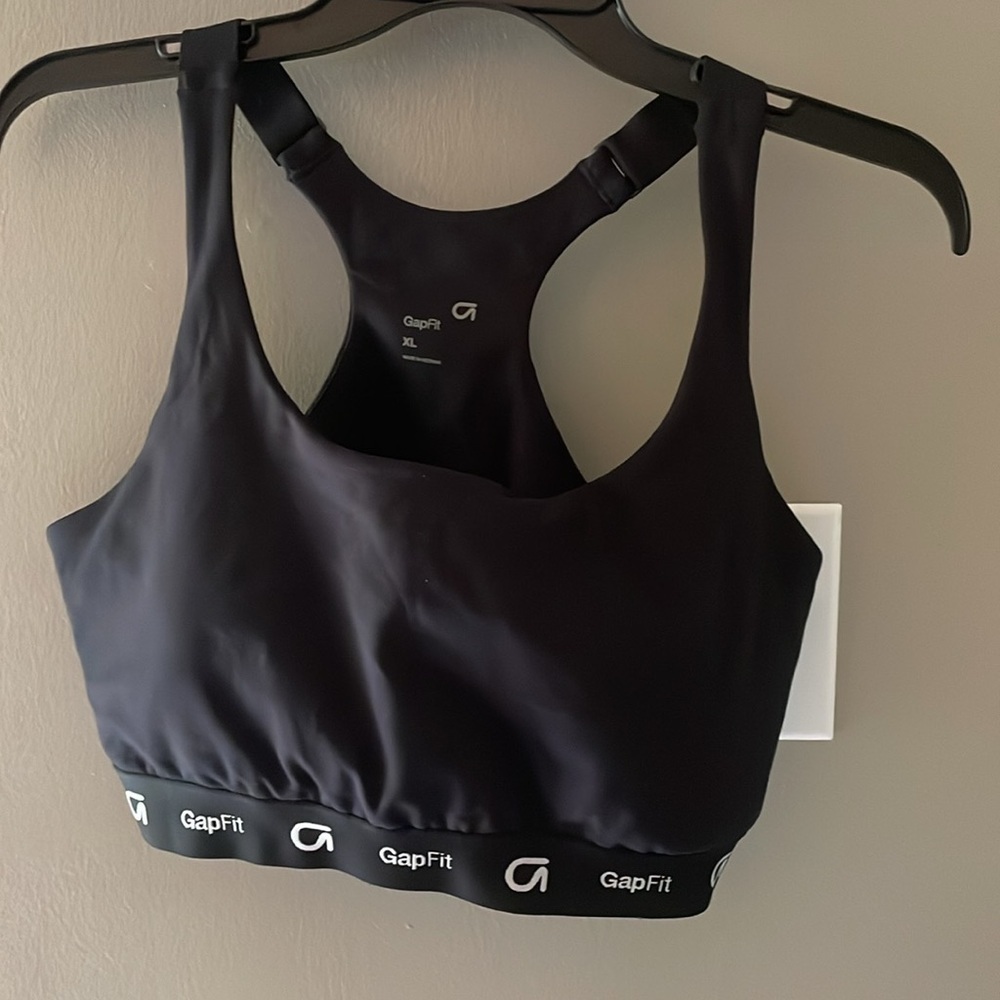 GAP Black Racerback Sports Bra with White Accents